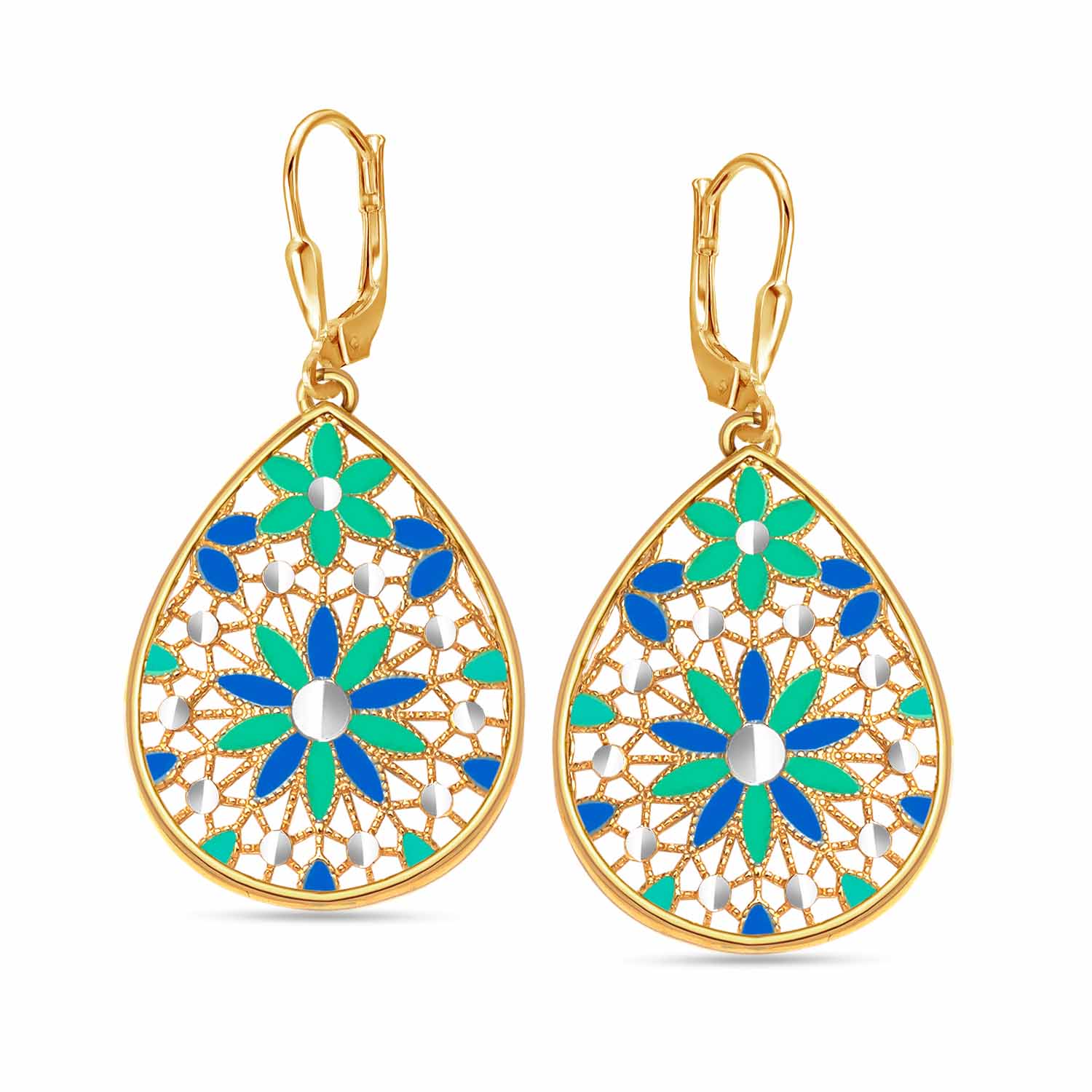 925 Sterling Silver 14K Gold-Plated Filigree Teardop Shaped Vintage Drop Dangle Earrings for Women