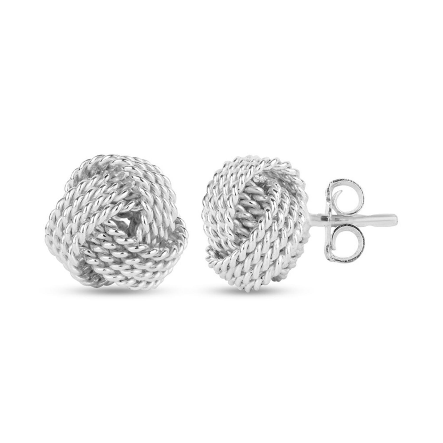 925 Sterling Silver Italian Design Diamond-Cut Wire Love Knot Stud Earrings for Women 10MM