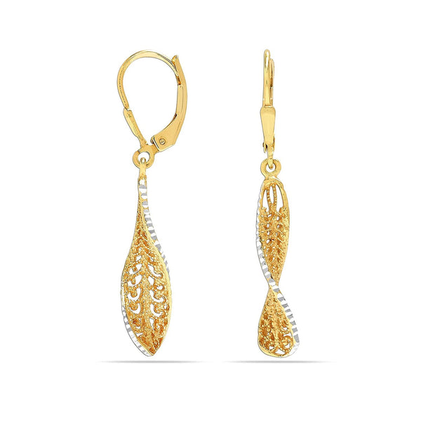 925 Sterling Silver Jewellery Leverback Filigree Leaf Feather Diamond-Cut Light-Weight Drop Dangle Earrings for Women