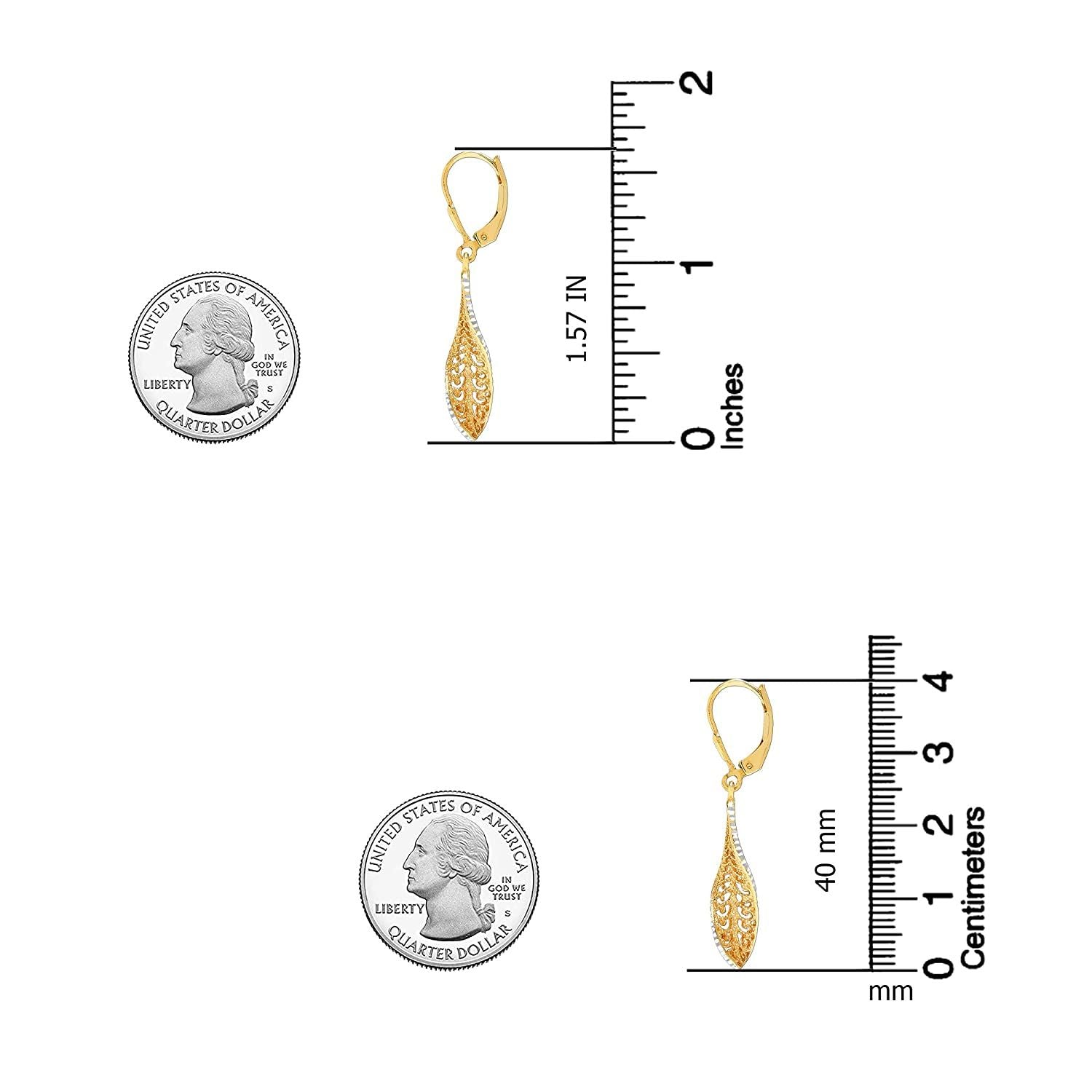 925 Sterling Silver Jewellery Leverback Filigree Leaf Feather Diamond-Cut Light-Weight Drop Dangle Earrings for Women
