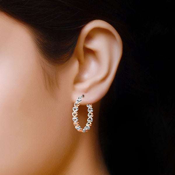 925 Sterling Silver Jewellery Two-Tone Love Heart Click-Top Hoop Earrings for Women 26MM
