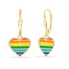 925 Sterling Silver Jewellery Italian Yellow-Gold Plated Leverback Rainbow Enamel Heart Drop Earrings for Women