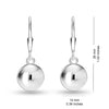 925 Sterling Silver Jewellery Light-Weight Dangle Ball Drop Leverback Earrings for Women 10MM