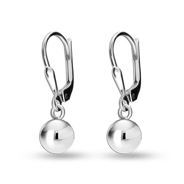 925 Sterling Silver Jewellery Light-Weight Dangle Ball Drop Leverback Earrings for Women 5MM
