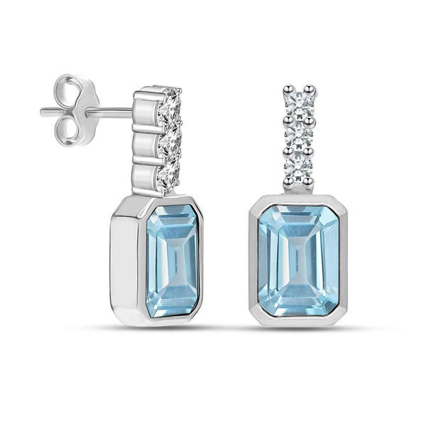 925 Sterling Silver Diamond Amethyst Blue Topaz Gemstone Small Drop Dangle Earrings for Women and Girls