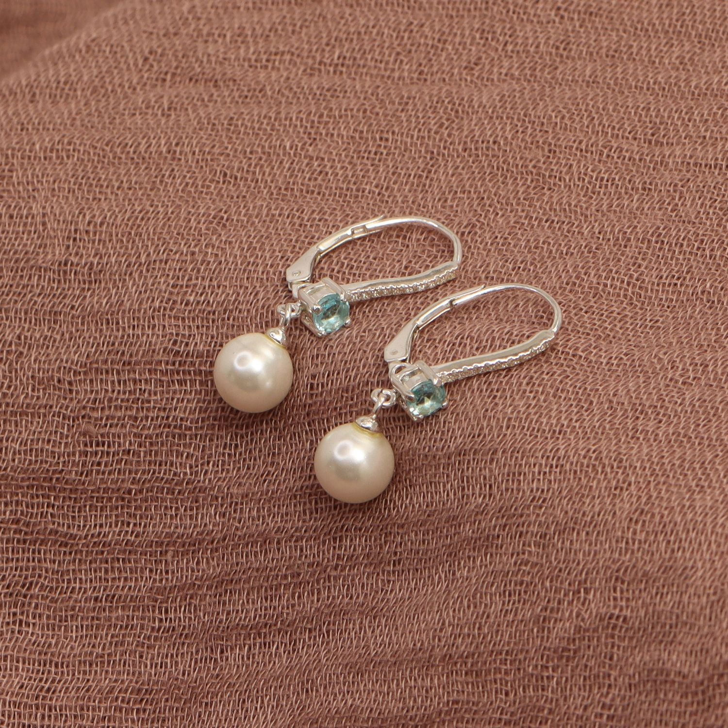 925 Sterling Silver Italian Design Simulated Pearl Gemstone Leverback Drop Dangle Earrings for Women Teen