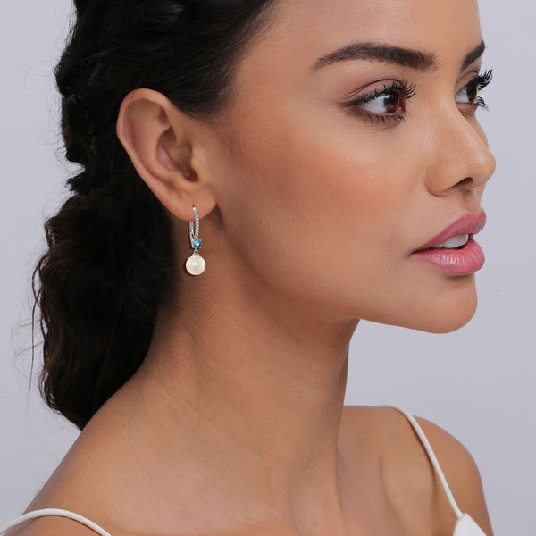 925 Sterling Silver Italian Design Simulated Pearl Gemstone Leverback Drop Dangle Earrings for Women Teen