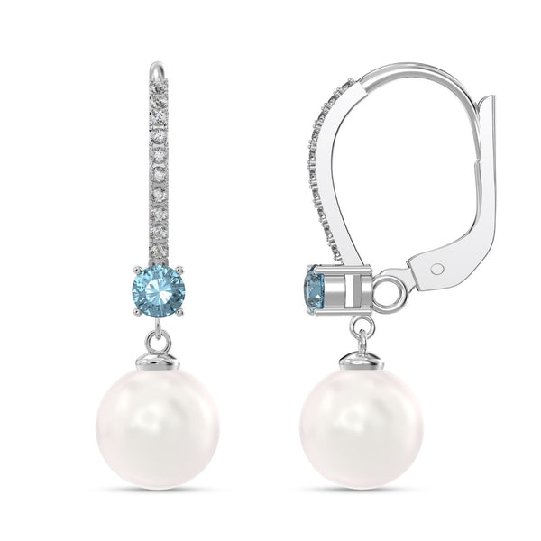 925 Sterling Silver Italian Design Simulated Pearl Gemstone Leverback Drop Dangle Earrings for Women Teen