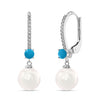 925 Sterling Silver Italian Design Simulated Pearl Gemstone Leverback Drop Dangle Earrings for Women Teen