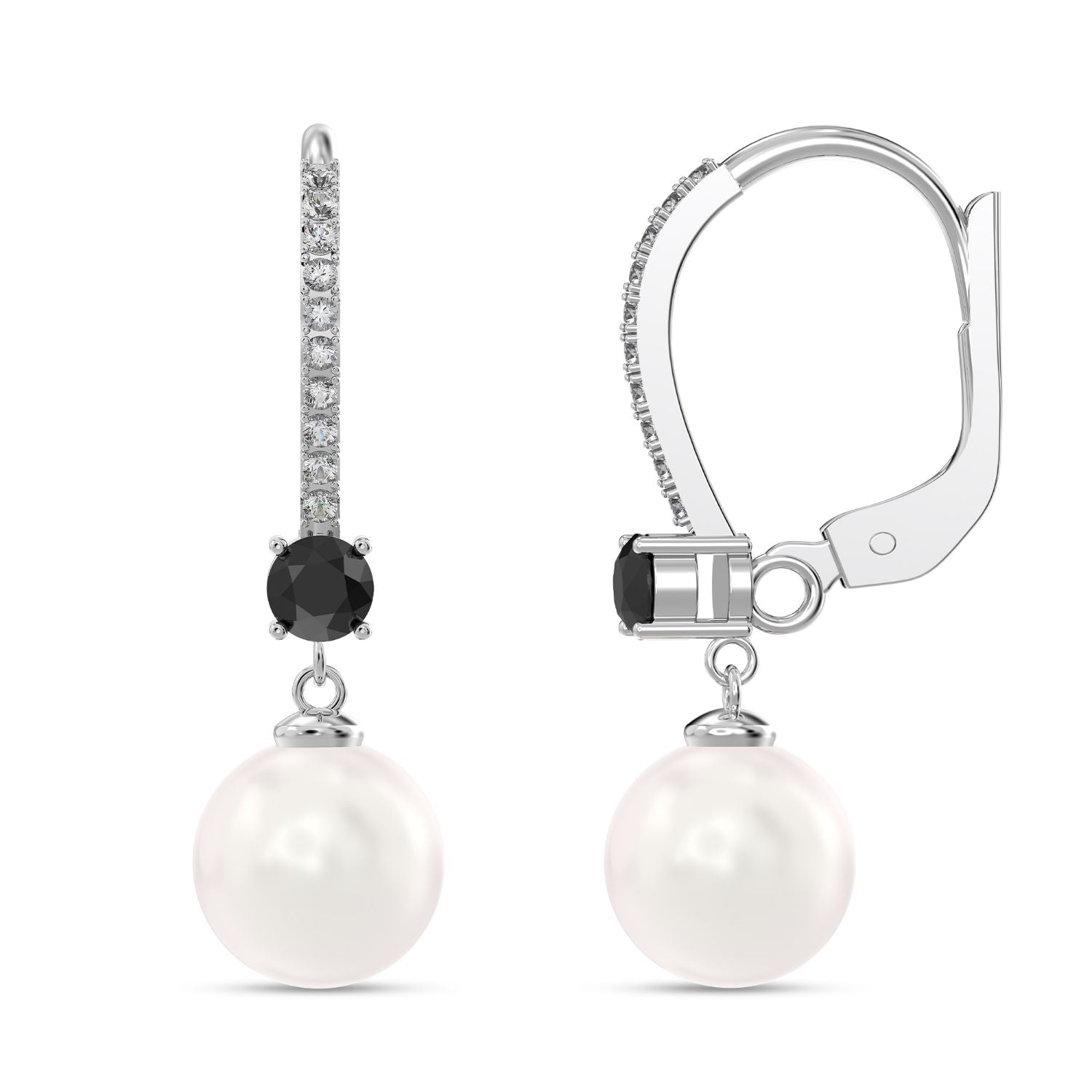 925 Sterling Silver Italian Design Simulated Pearl Gemstone Leverback Drop Dangle Earrings for Women Teen