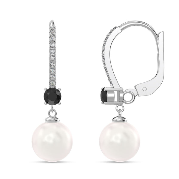 925 Sterling Silver Italian Design Simulated Pearl Gemstone Leverback Drop Dangle Earrings for Women Teen