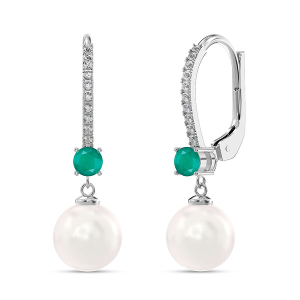 925 Sterling Silver Italian Design Simulated Pearl Gemstone Leverback Drop Dangle Earrings for Women Teen