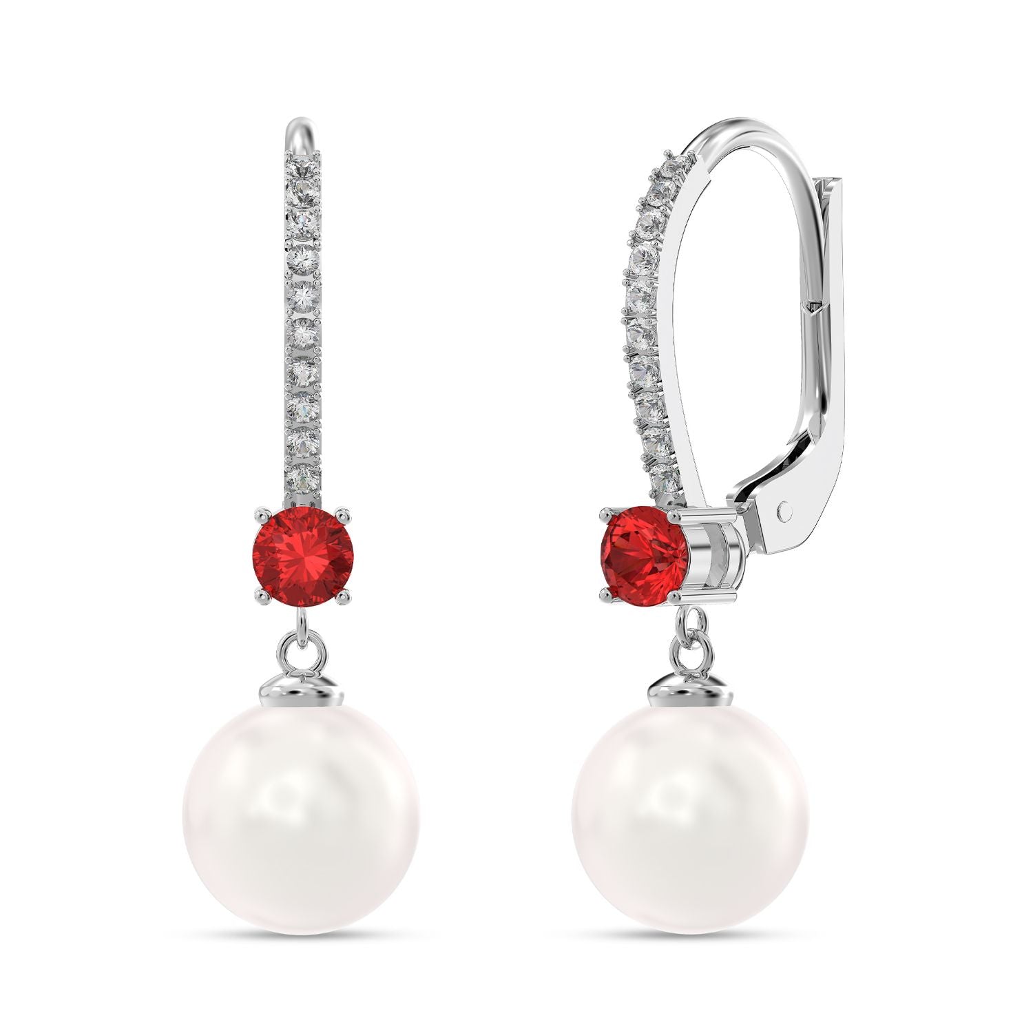 925 Sterling Silver Italian Design Simulated Pearl Gemstone Leverback Drop Dangle Earrings for Women Teen