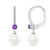 925 Sterling Silver Italian Design Simulated Pearl Gemstone Leverback Drop Dangle Earrings for Women Teen