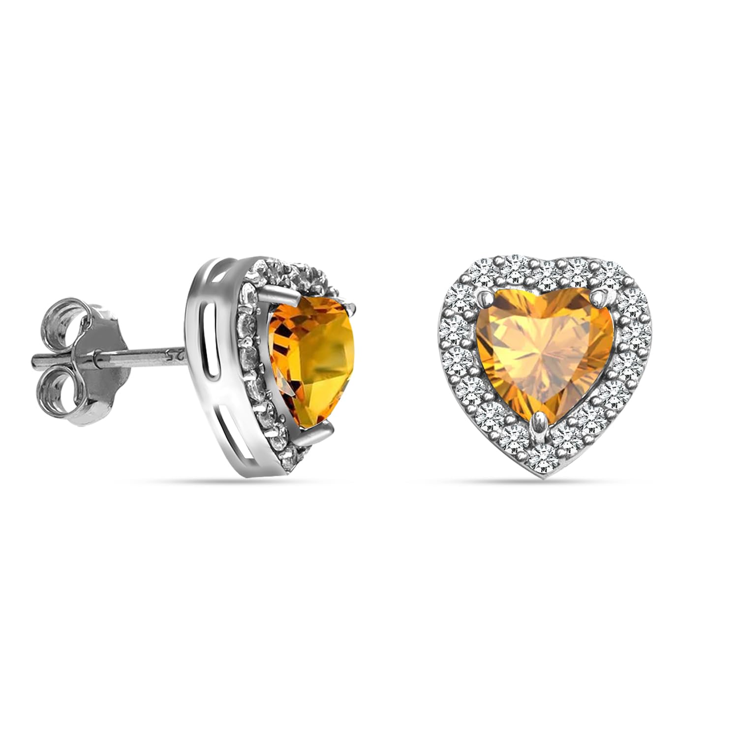 925 Sterling Silver Gemstone Halo Heart Stud Earrings for Women