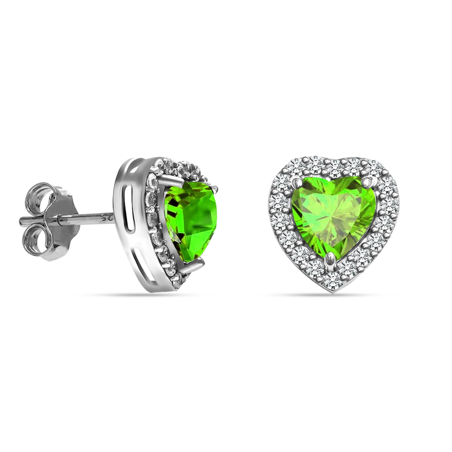 925 Sterling Silver Gemstone Halo Heart Stud Earrings for Women
