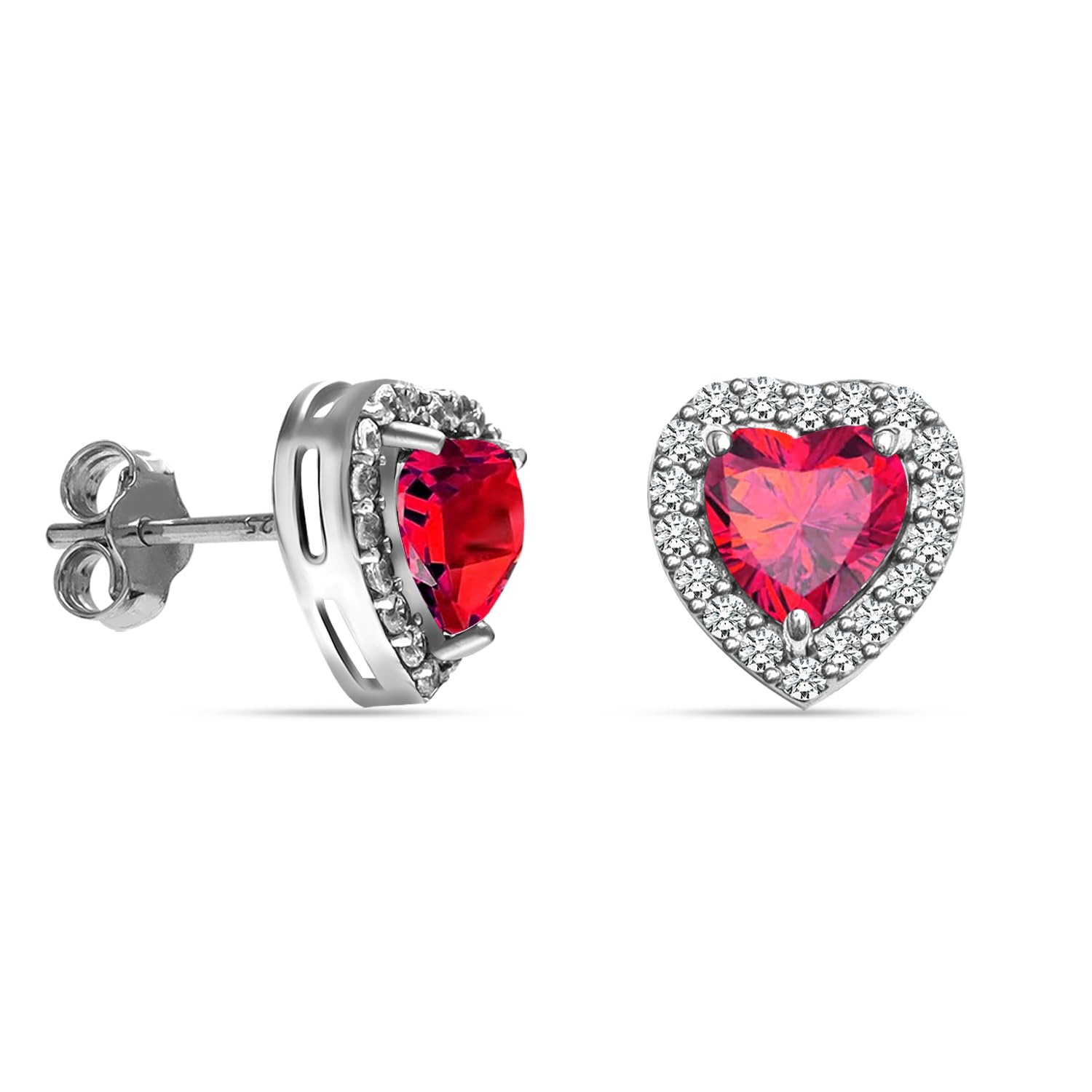 925 Sterling Silver Gemstone Halo Heart Stud Earrings for Women