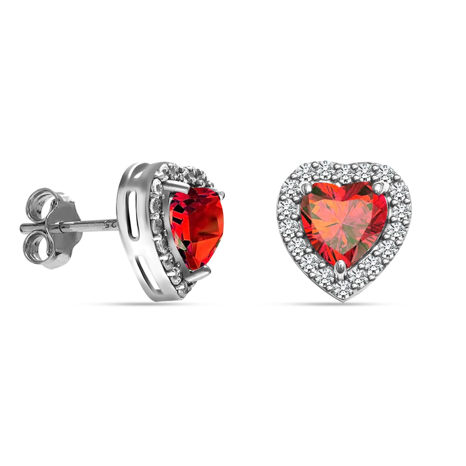 925 Sterling Silver Gemstone Halo Heart Stud Earrings for Women