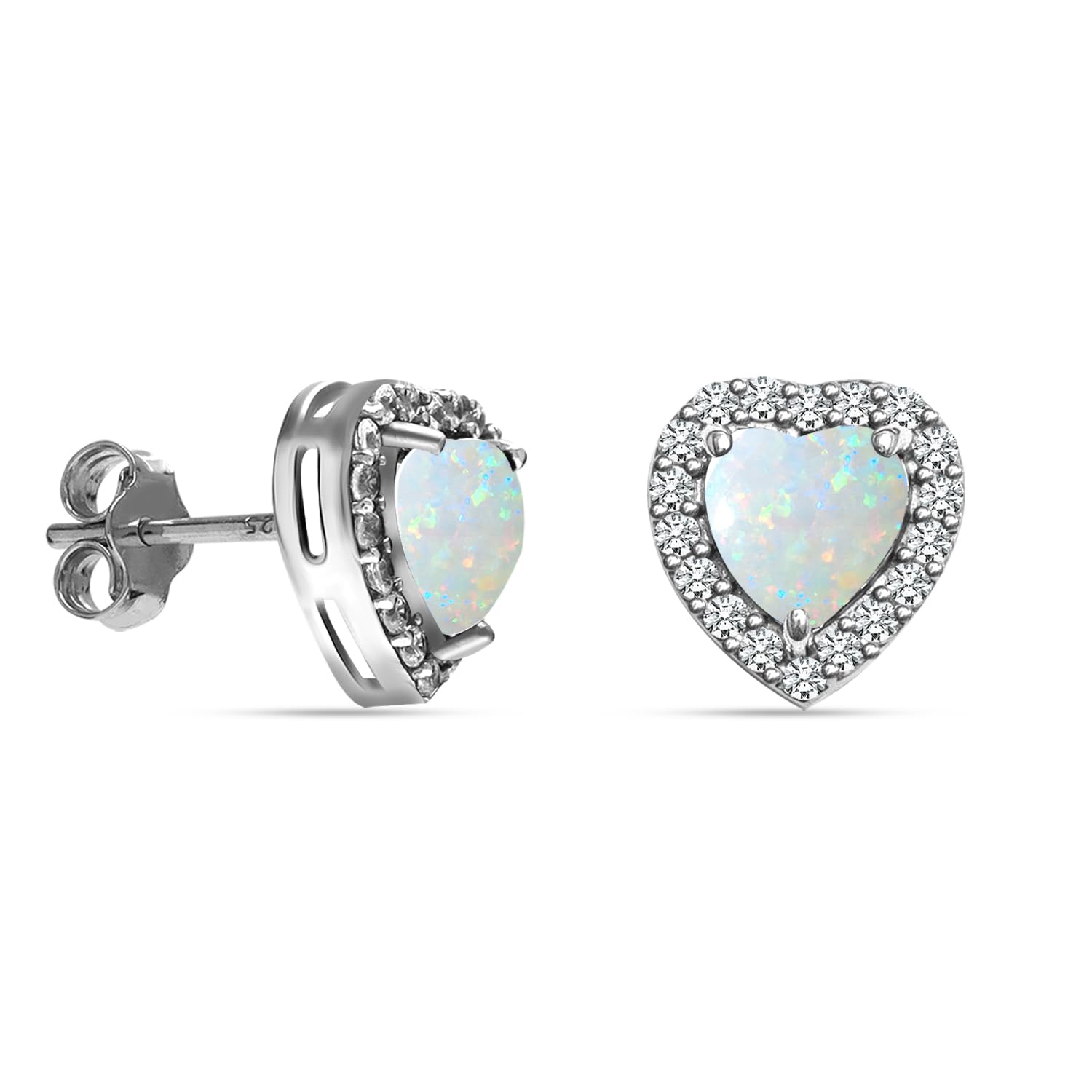 925 Sterling Silver Gemstone Halo Heart Stud Earrings for Women
