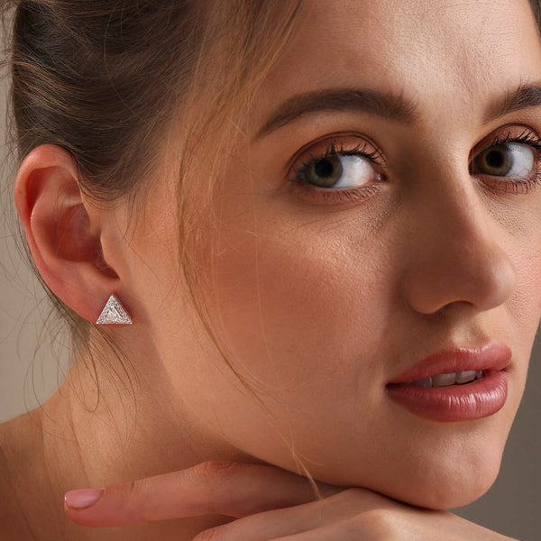 925 Sterling Silver Cubic Zirconia Sparkling White Studded Triangular Stud Earrings for Women