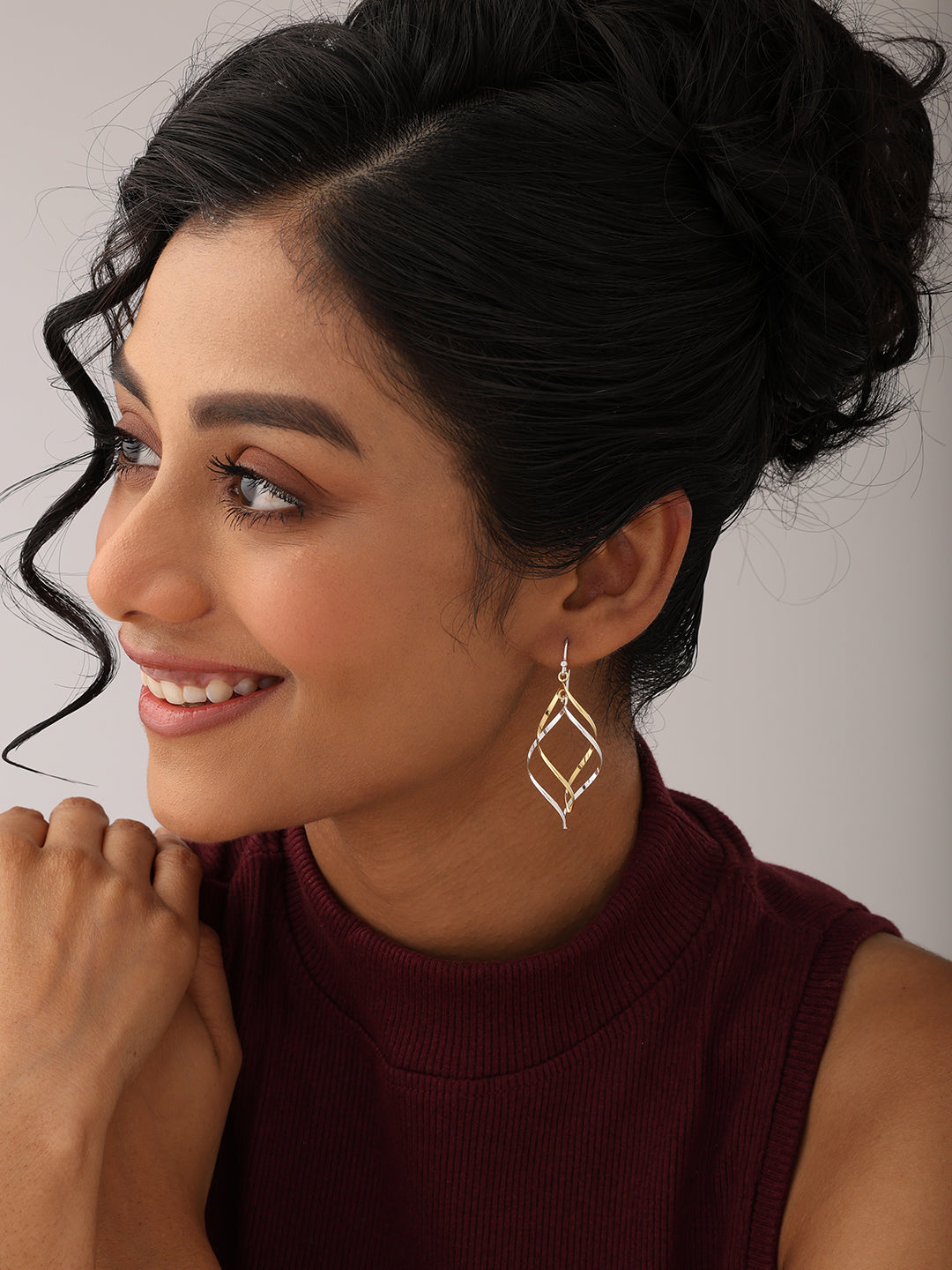 Dual Tone Drop Earrings