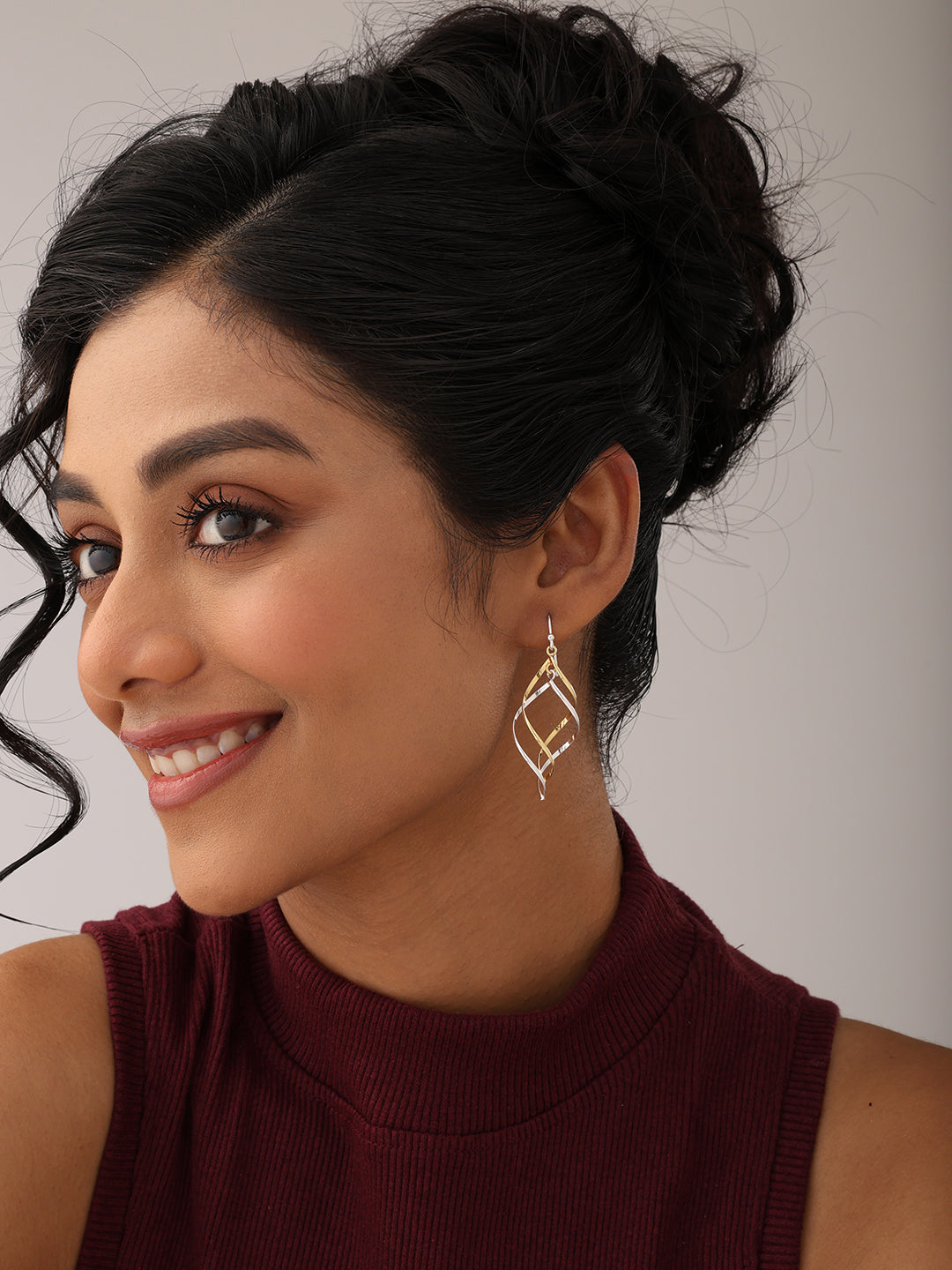 Dual Tone Drop Earrings