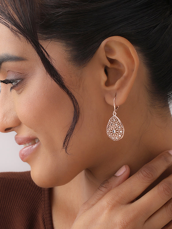 Pears Shape Sculptural Dangler in Rose Gold