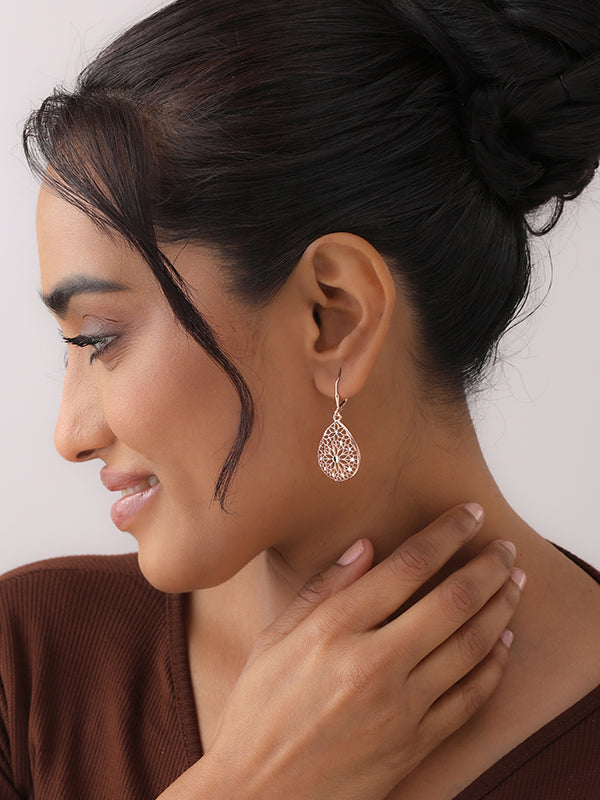 Pears Shape Sculptural Dangler in Rose Gold