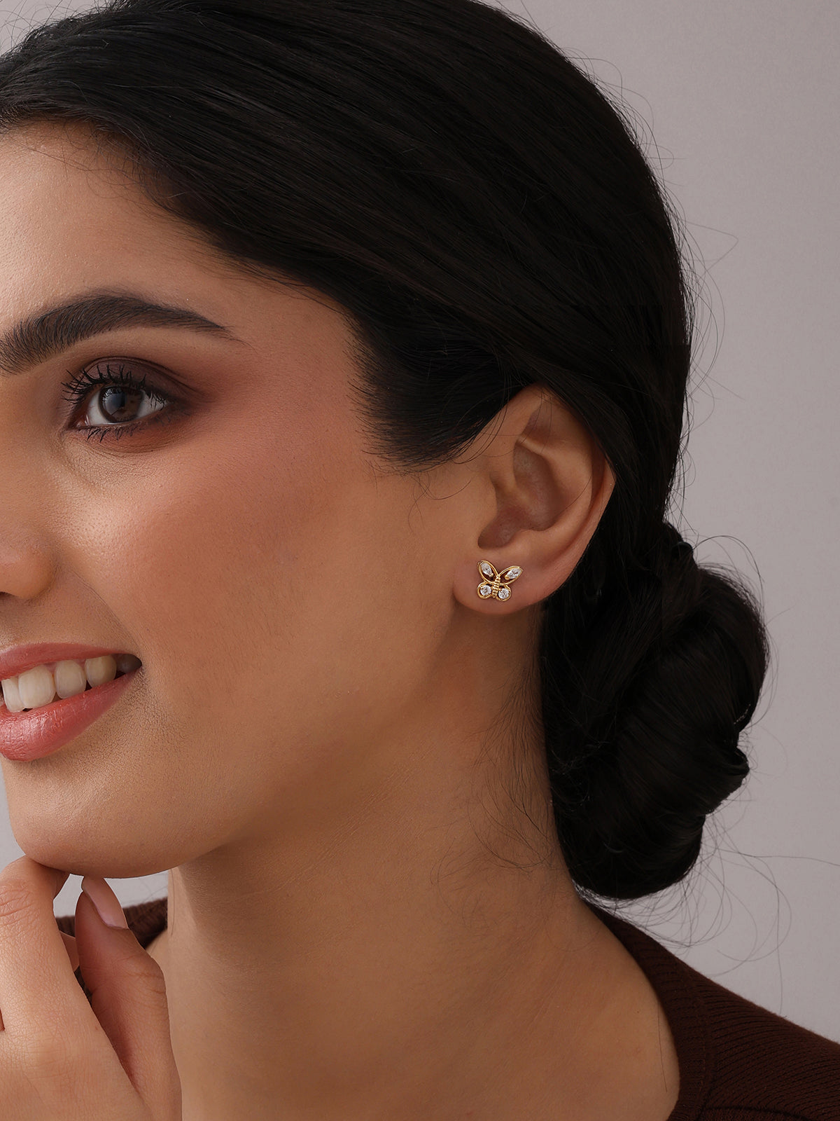 Gold Butterfly CZ Stud Earrings