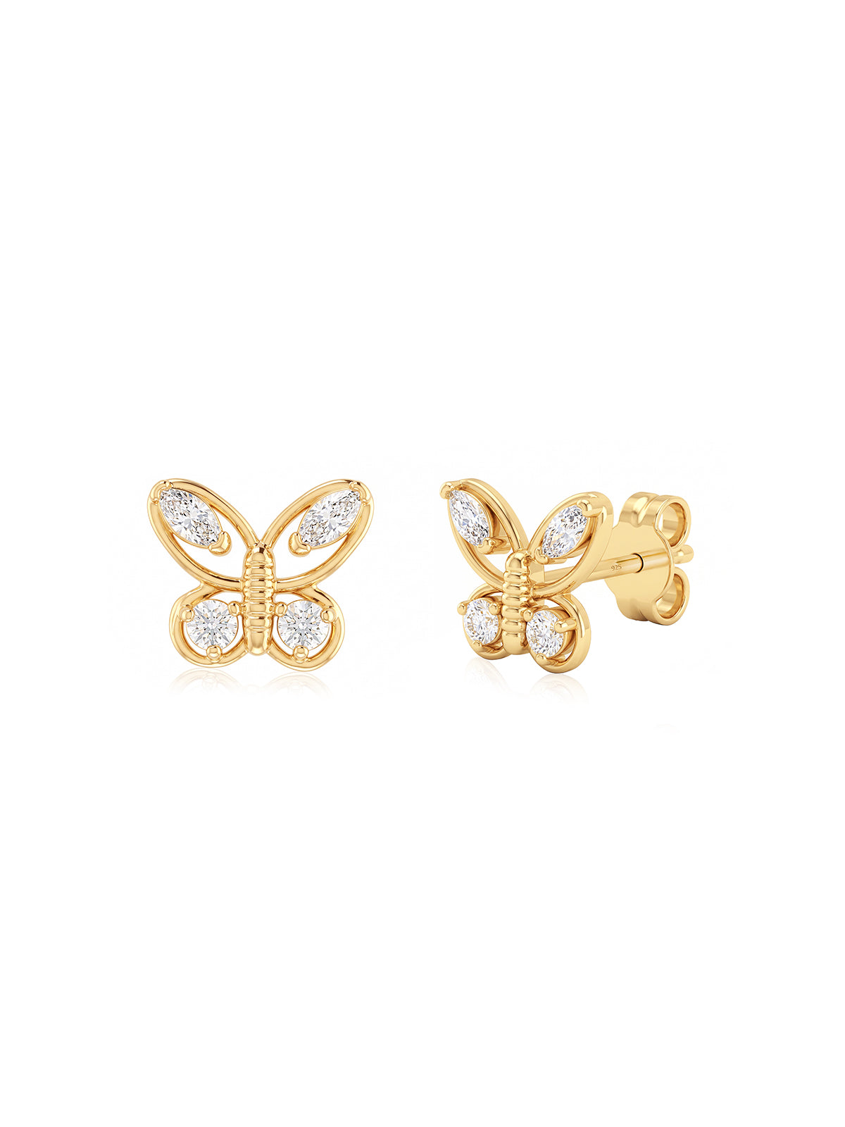 Gold Butterfly CZ Stud Earrings