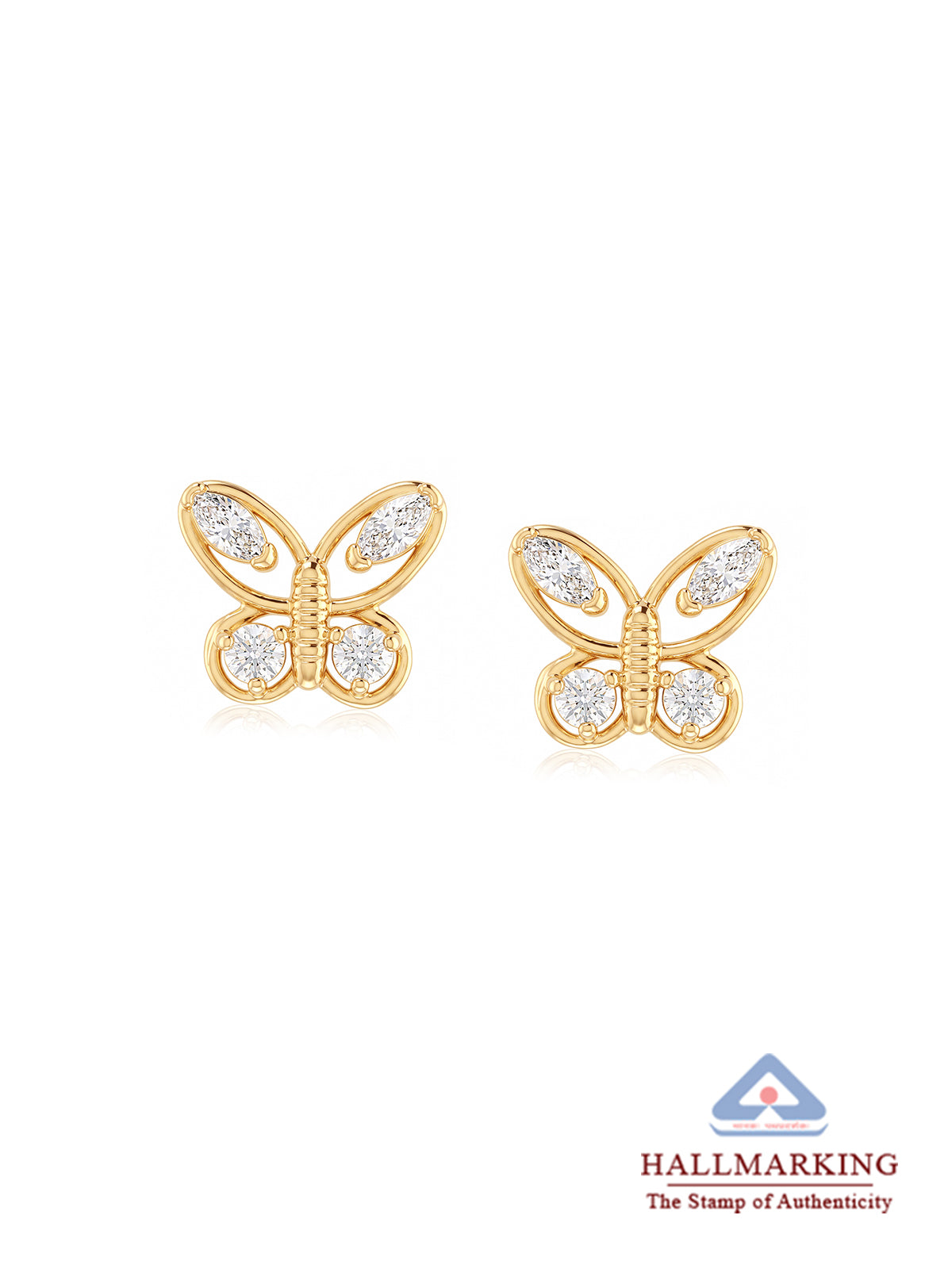 Gold Butterfly CZ Stud Earrings