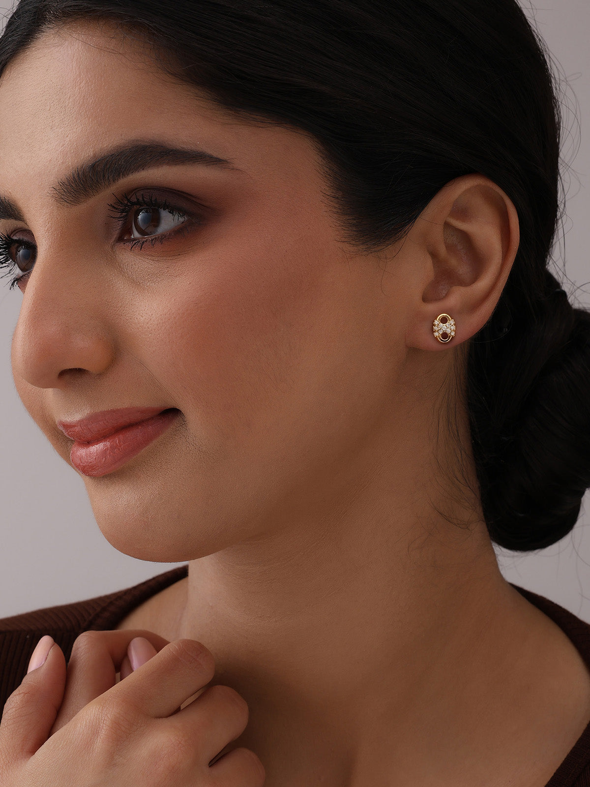 Flash Gold Crystal Oval Stud Earrings