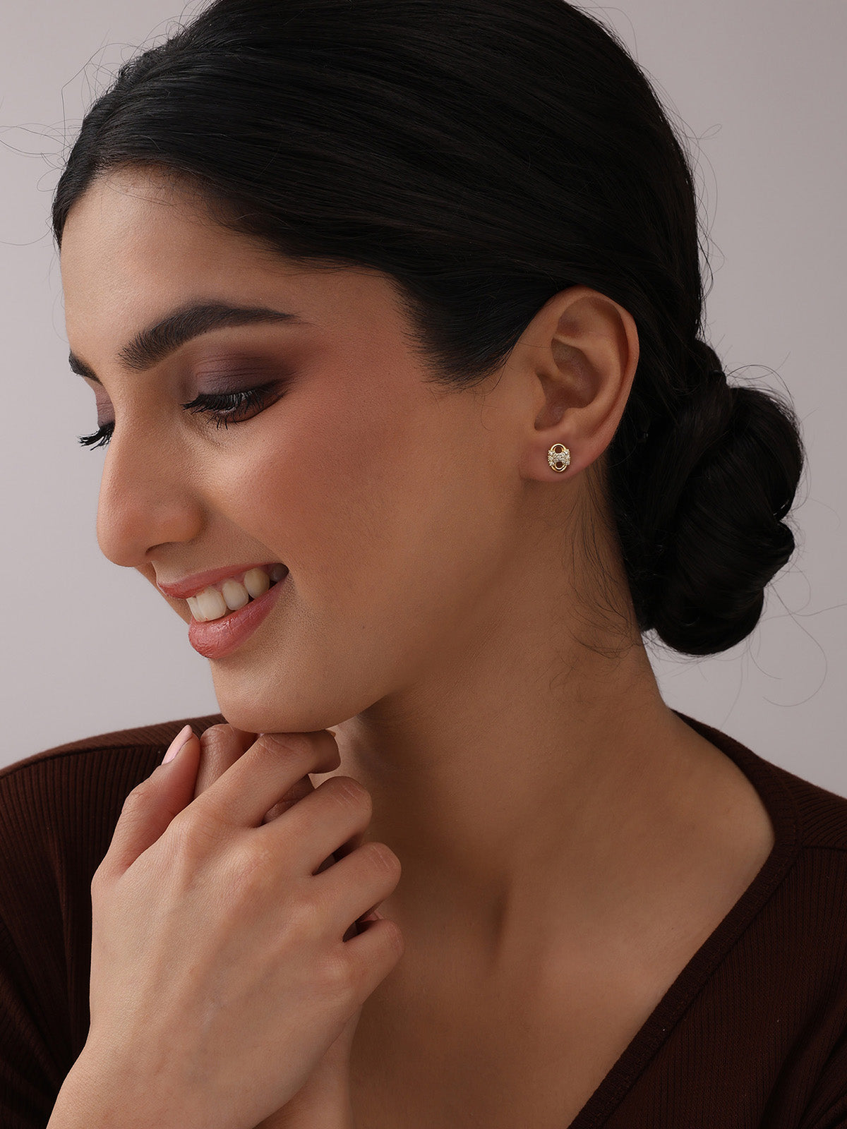 Flash Gold Crystal Oval Stud Earrings