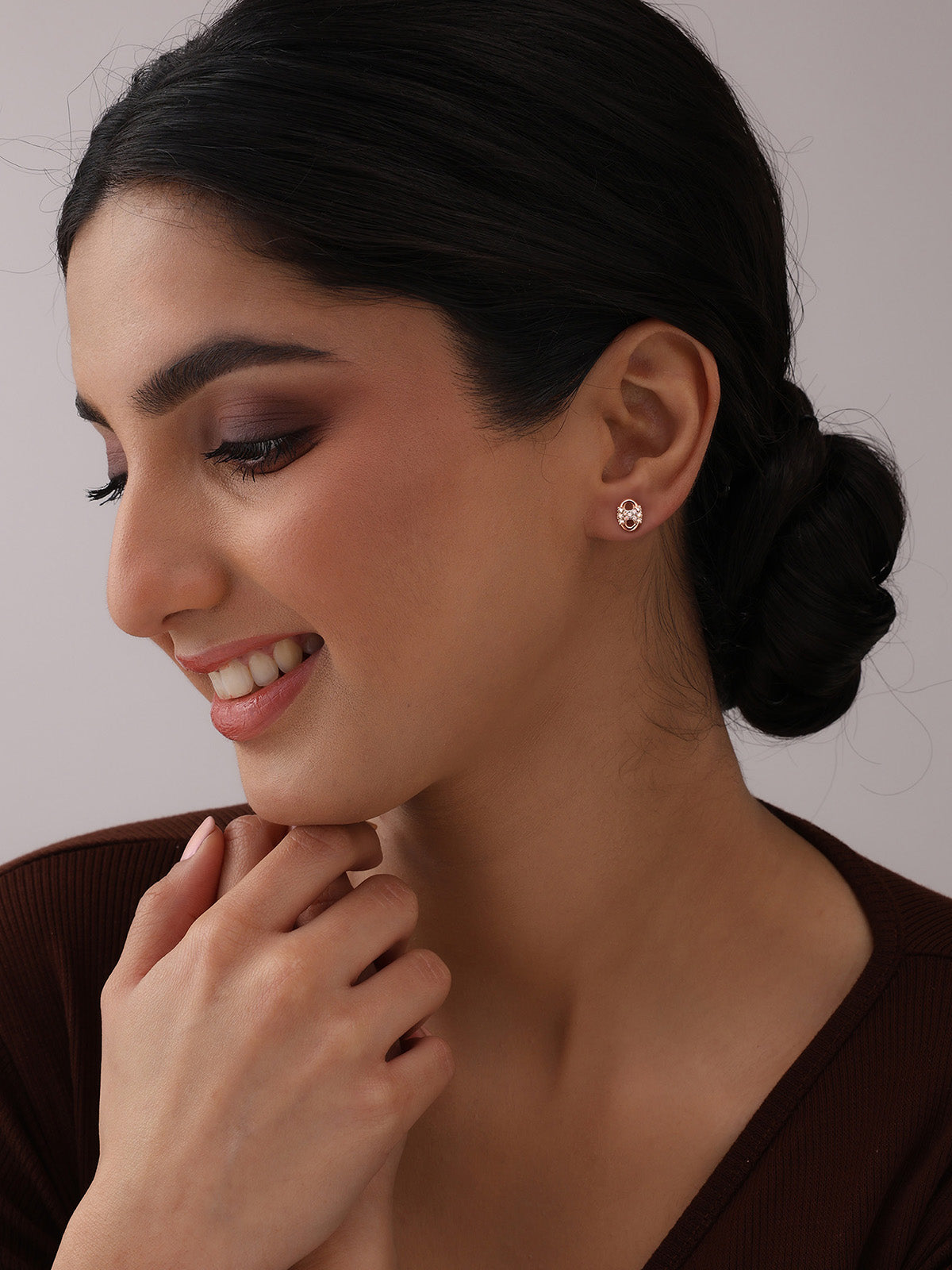 Rose Gold Crystal Oval Stud Earrings