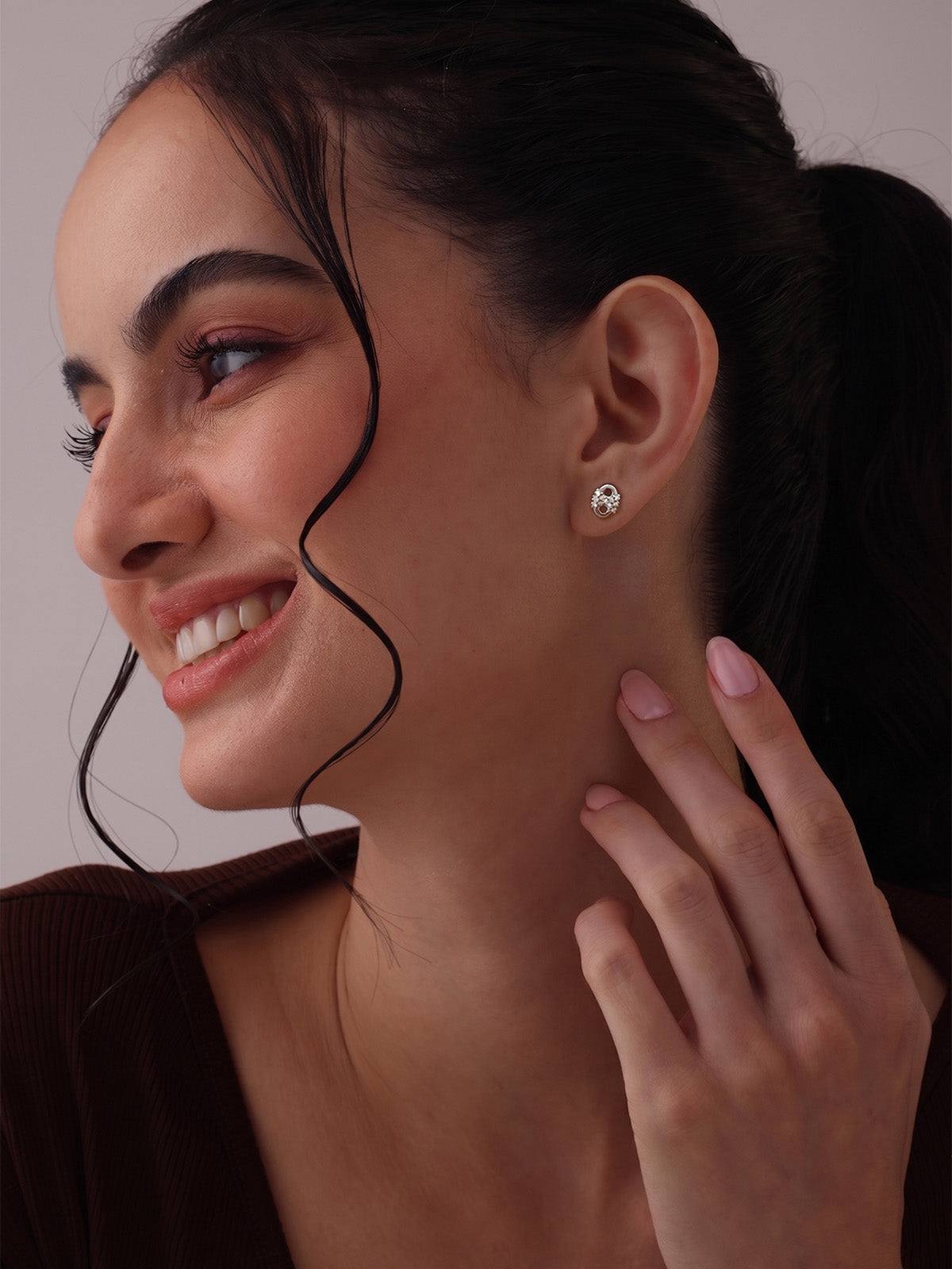 Rhodium Solitaire Stud Earrings