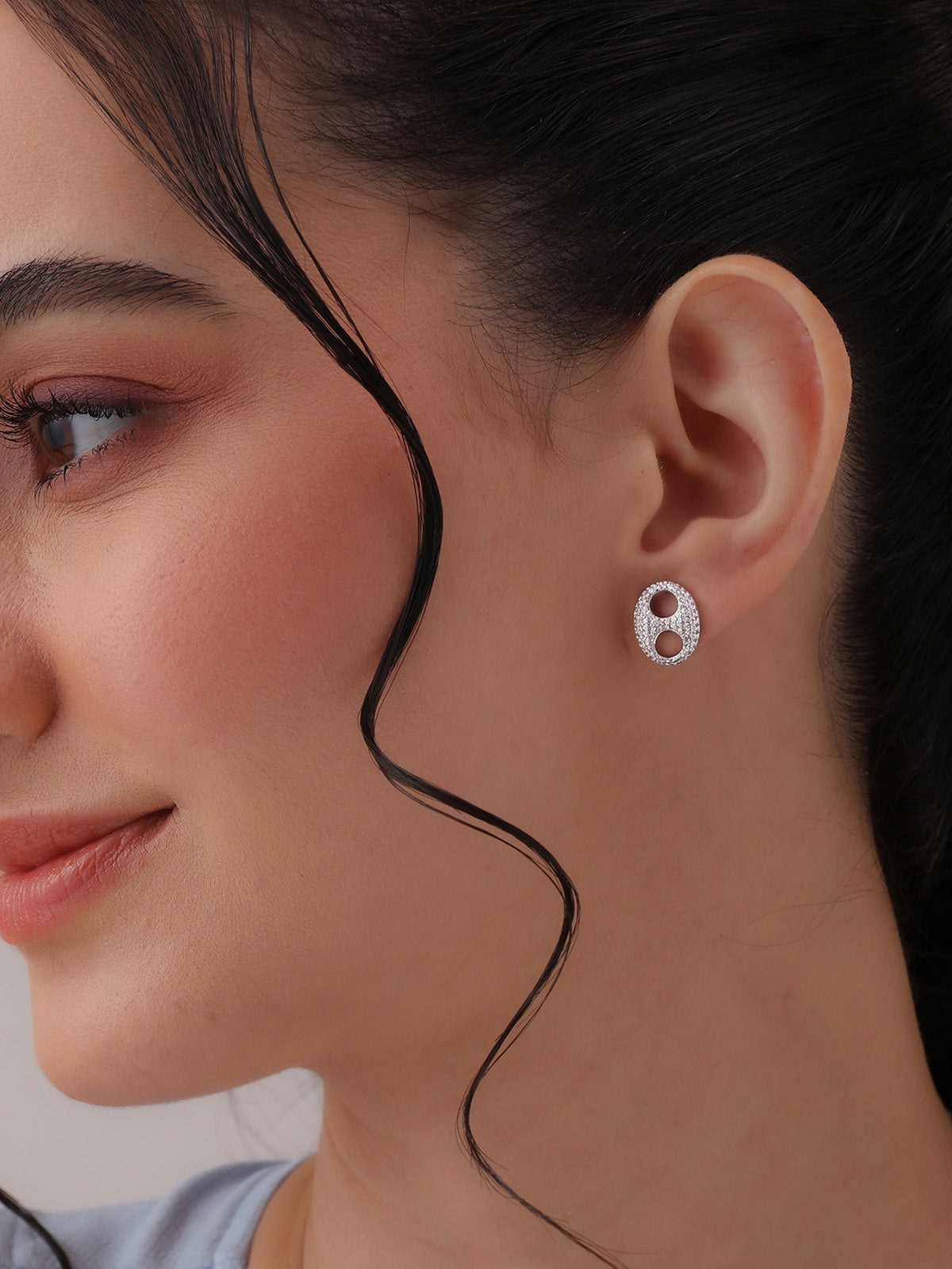 Rhodium Halo Stud Earrings