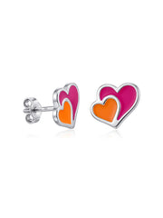 Double Heart Enamel Stud Earrings