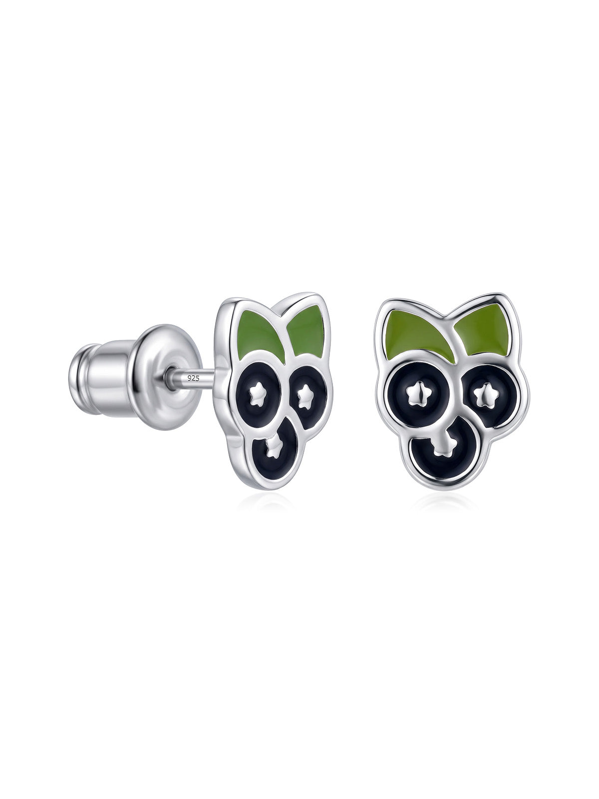 Enamel Blueberry Silver Kids Stud Earrings