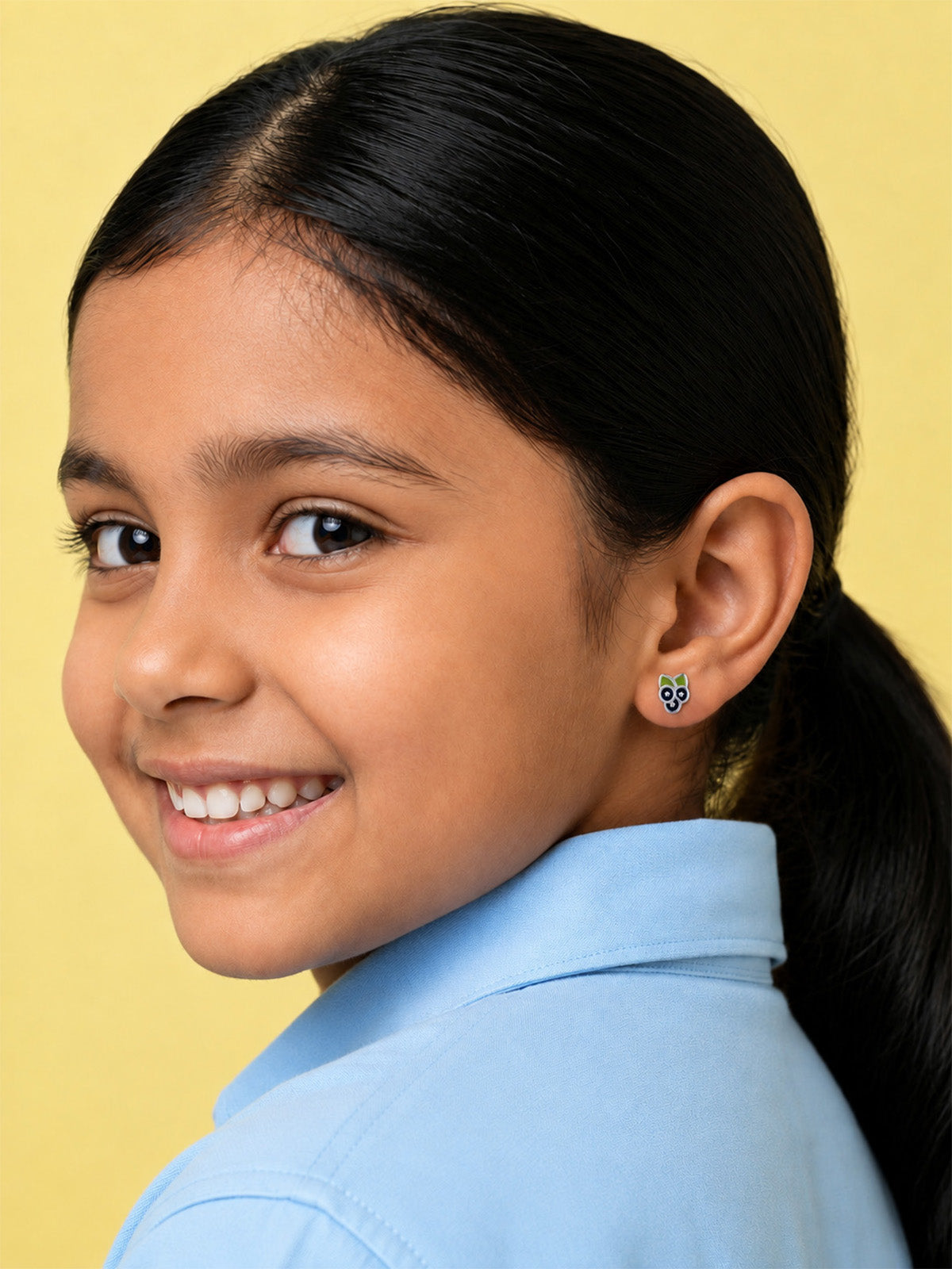 Enamel Blueberry Silver Kids Stud Earrings