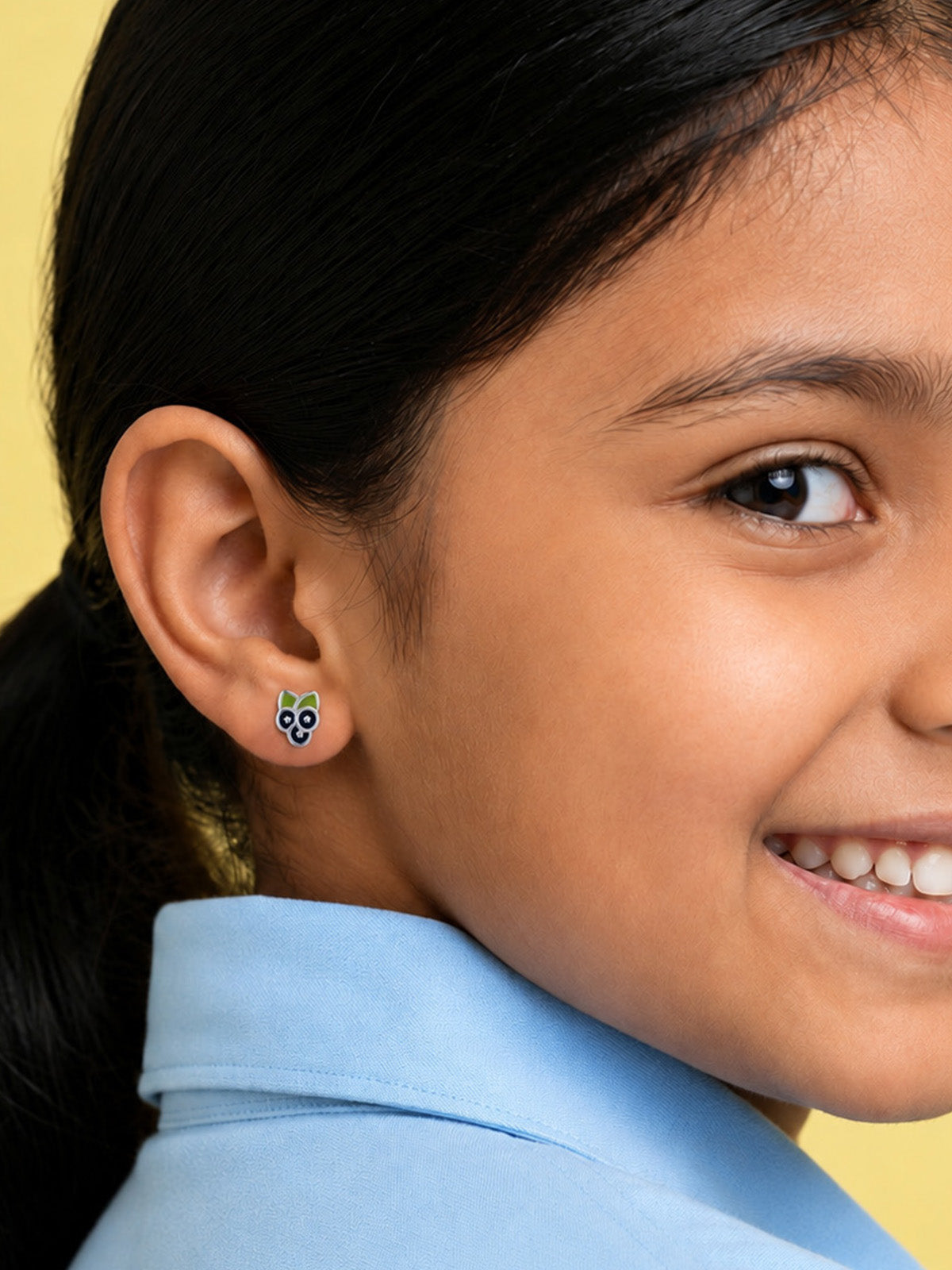 Enamel Blueberry Silver Kids Stud Earrings