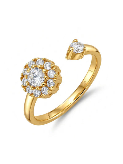 Zircon Detailed Floral Ring in Flash Gold