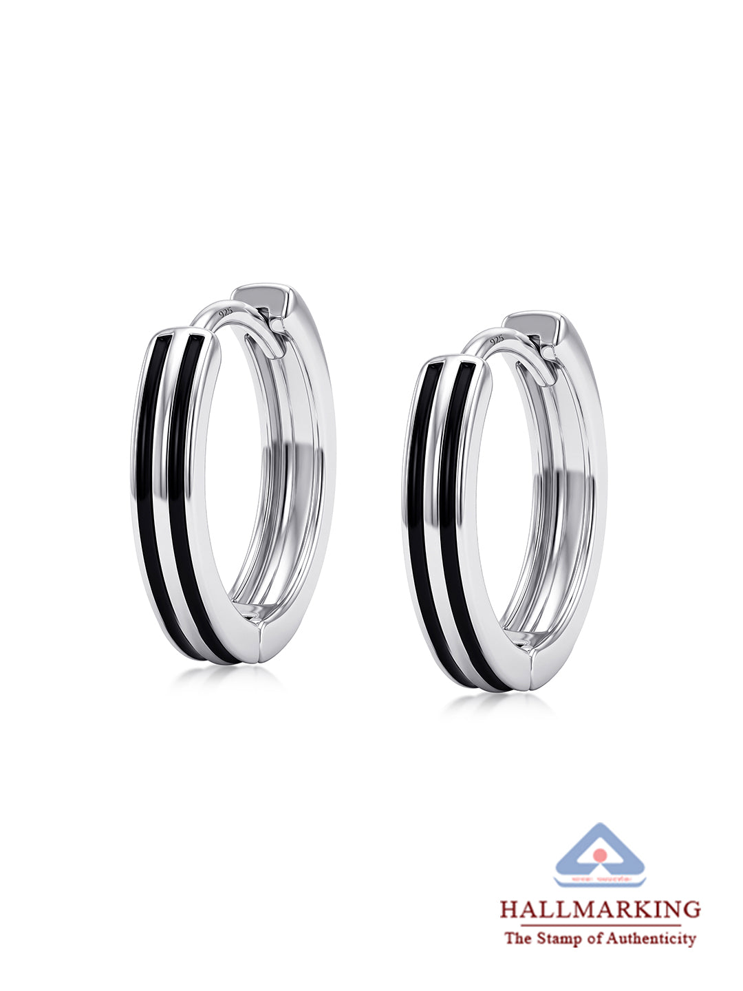 Dual Stripe Black Enamel Men’s Hoop Earrings