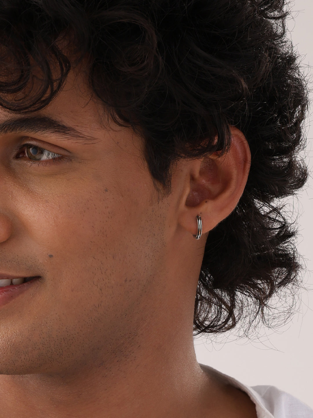 Dual Stripe Black Enamel Men’s Hoop Earrings
