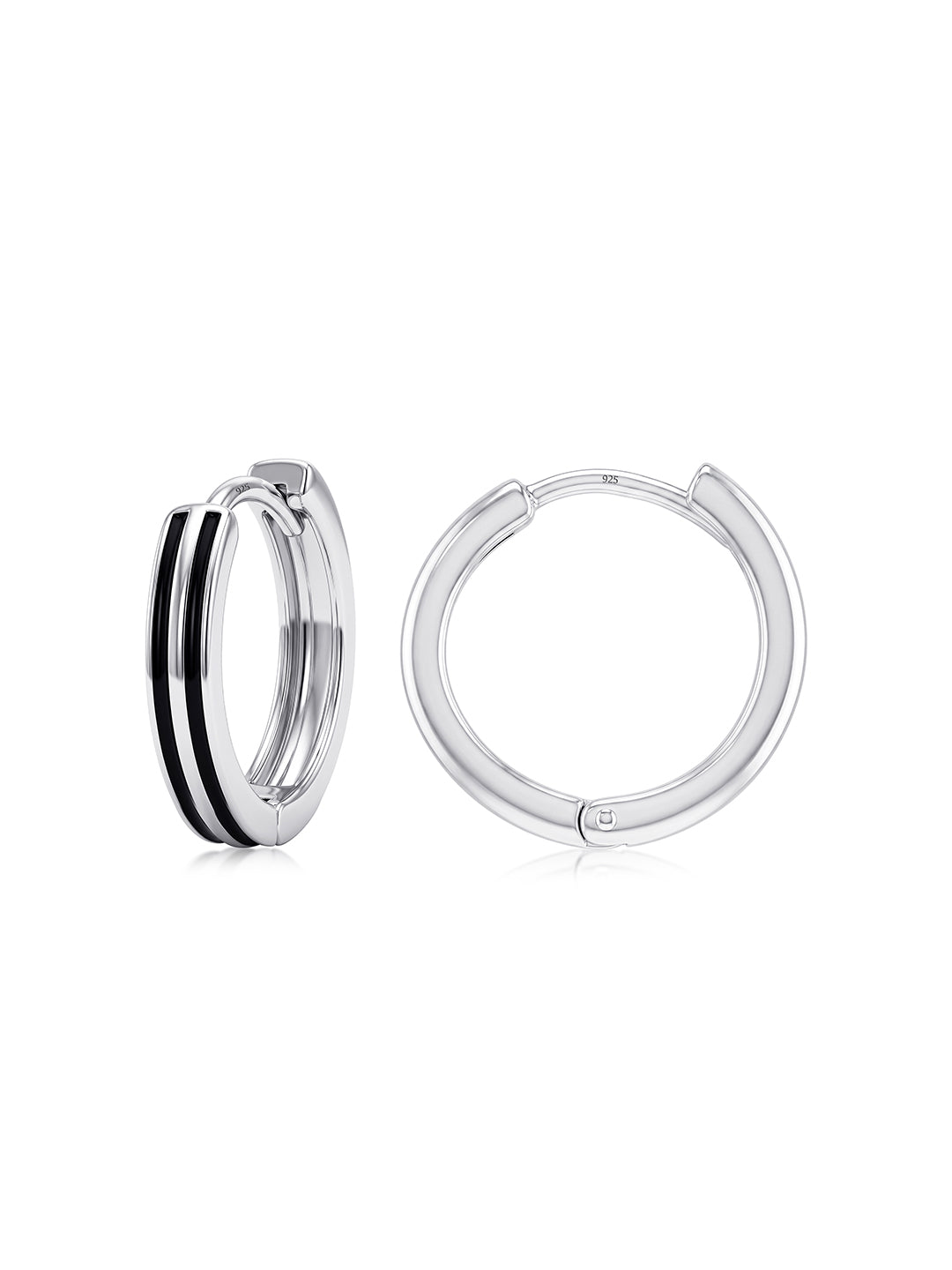 Dual Stripe Black Enamel Men’s Hoop Earrings