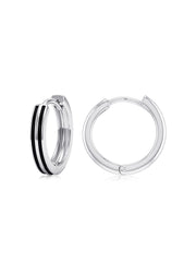 Dual Stripe Black Enamel Men’s Hoop Earrings