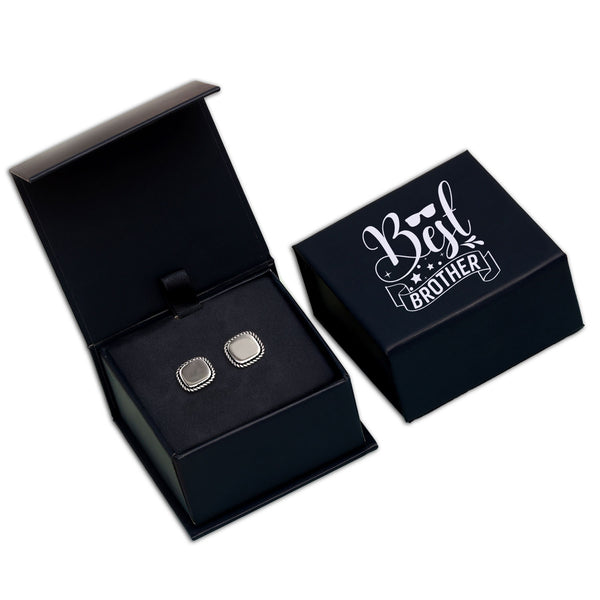 925 Sterling Silver Rope Border Engraved Square Shape Cufflinks with Raksha Bandhan Gift Box For Brother