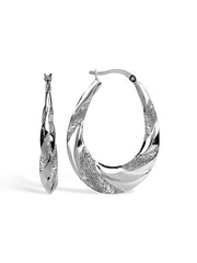 Pear shape silver hoops