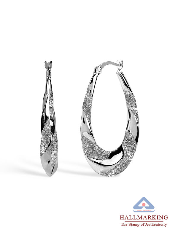 Pear shape silver hoops image with hall mark