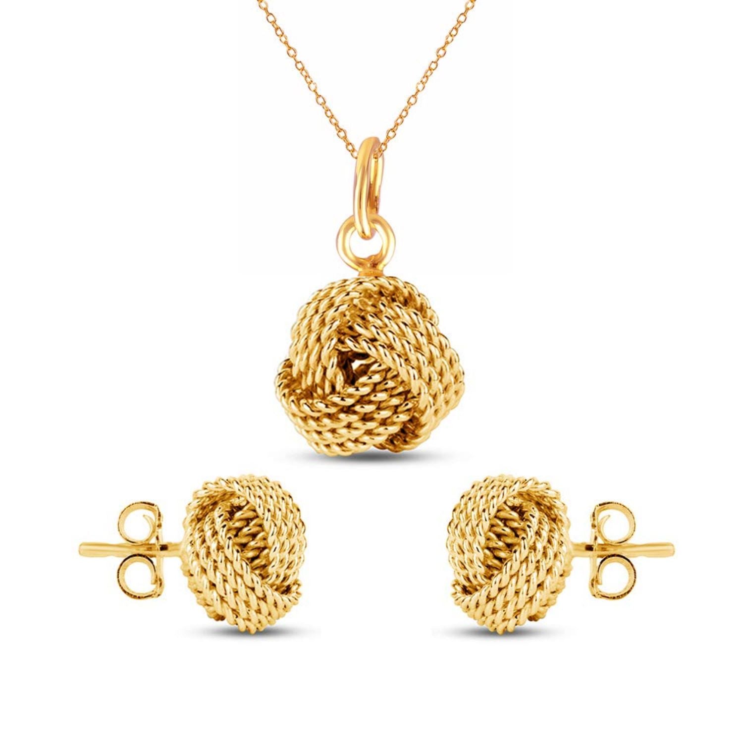 925 Sterling Silver Love Knot Stud Earring and Pendant Necklace Set for Women