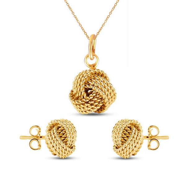 925 Sterling Silver Love Knot Stud Earring and Pendant Necklace Set for Women
